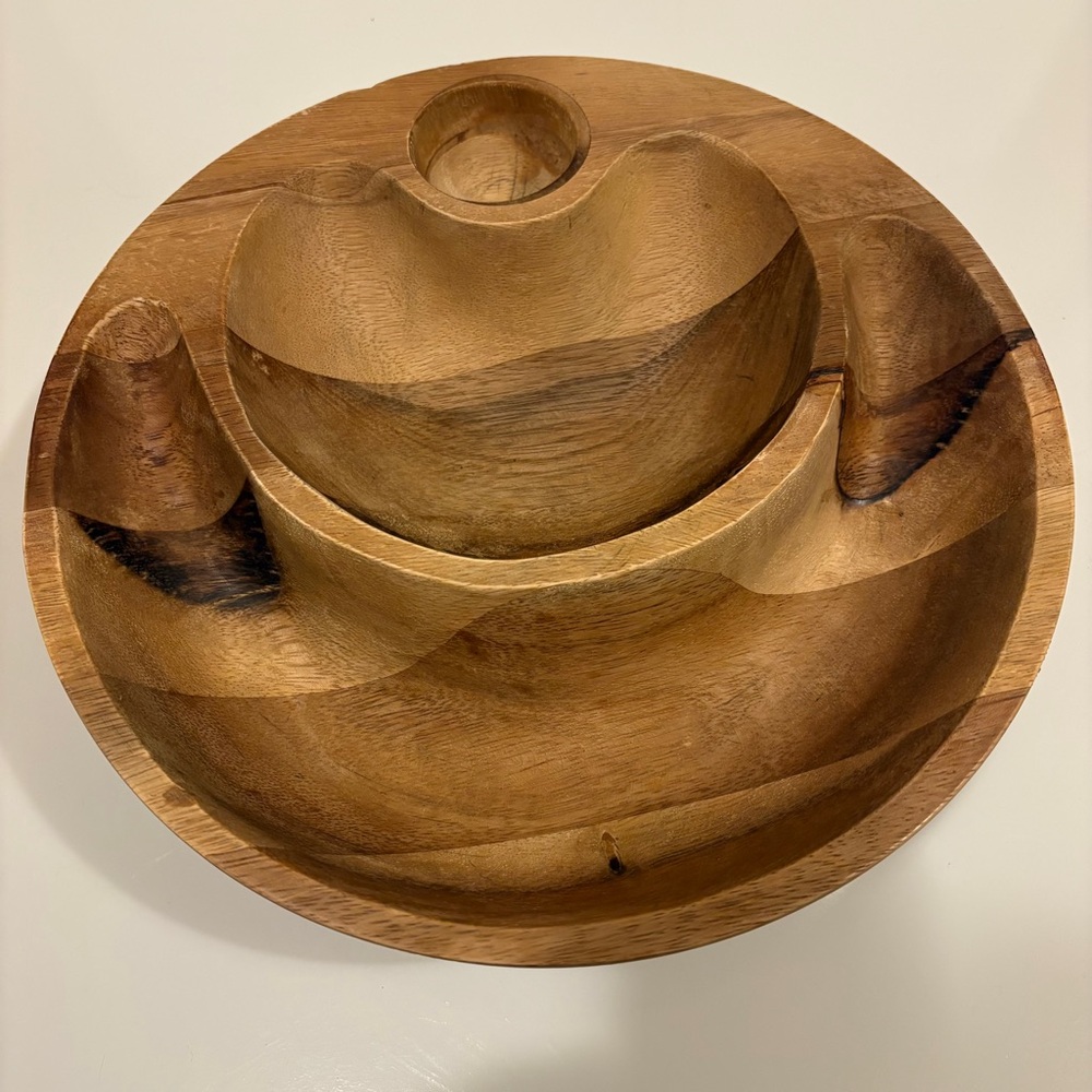 Vintage Nambe Wooden Eclipse Nut Bowl (Nut Cracker Not Included)